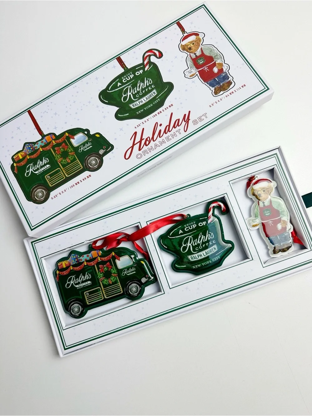 Ralph’s Coffee Polo Ralph Lauren Home Holiday Ornament Gift Set NIB